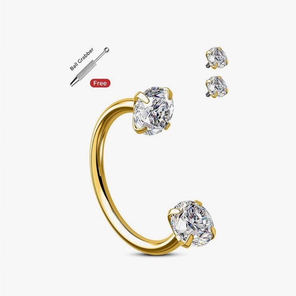 Unique Gold Star Nose Ring Horseshoe Stud with CZ’s NIB - Picture 10 of 12